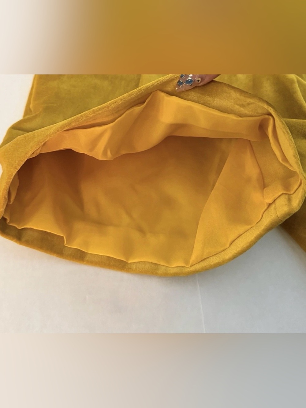 Karen Millen Soft Lined Mustard Yellow Velvet Pleated A-Line Dress Shorts Size 4 - Picture 12 of 12